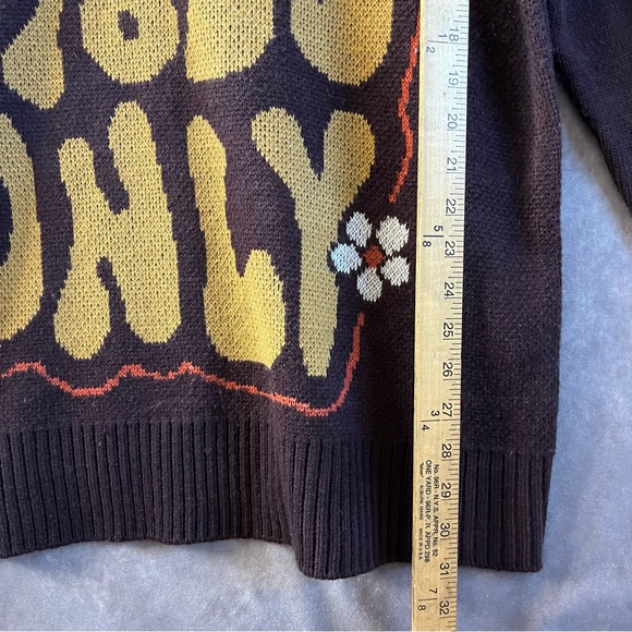 Current Mood Sweater Bad Vibes Only Oversized Cotton Knit Brown Floral Sz Small - Picture 6 of 6